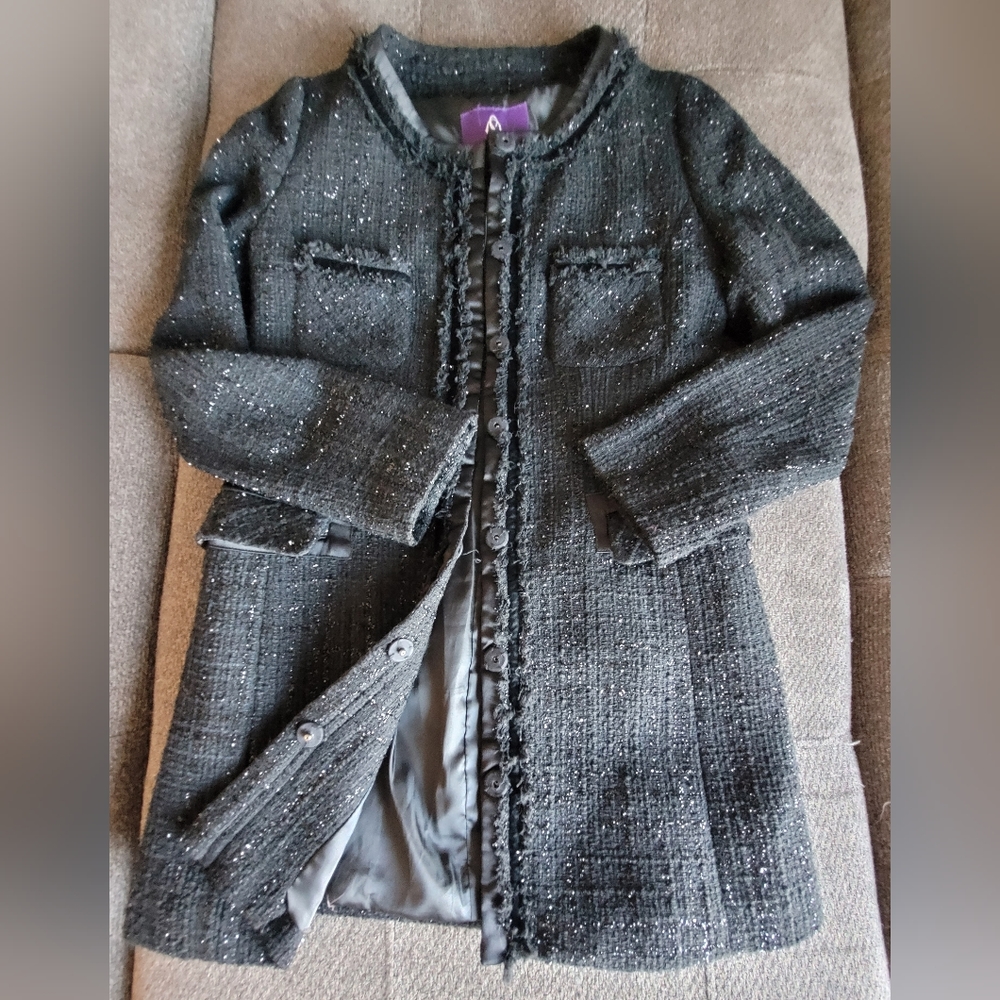 Soloist black tweed coat in size xs/small.